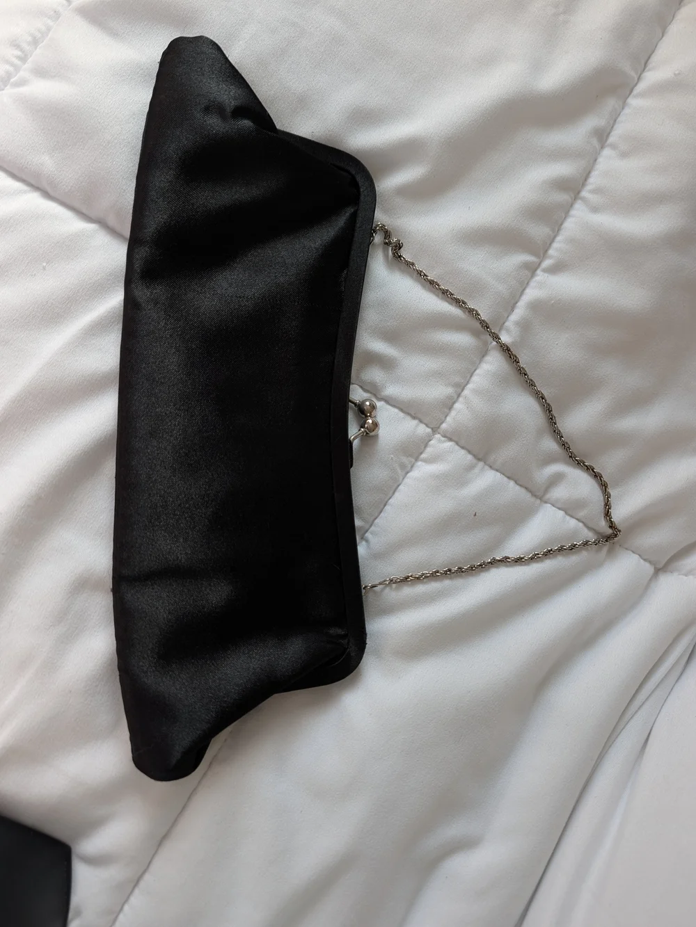 Black Satin Evening Clutch with Skull & Key Charms